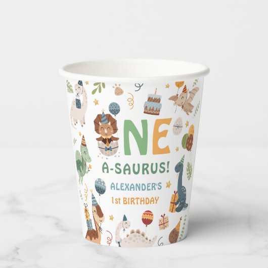 Dinosaur Boy 1st Birthday One A-Saurus Dino 紙コップ (裏面)