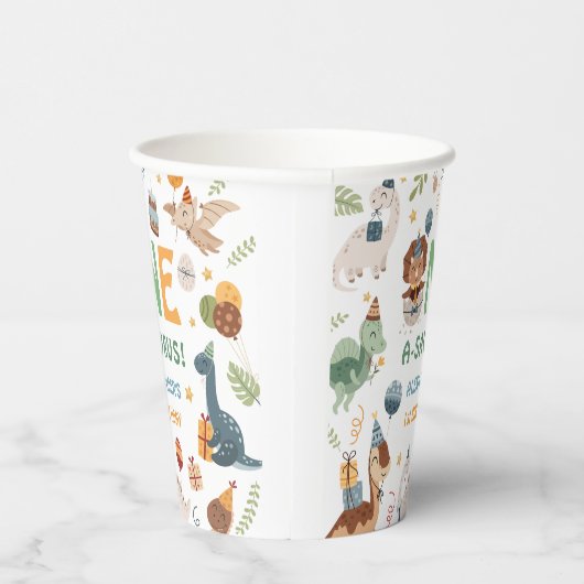 Dinosaur Boy 1st Birthday One A-Saurus Dino 紙コップ (右)