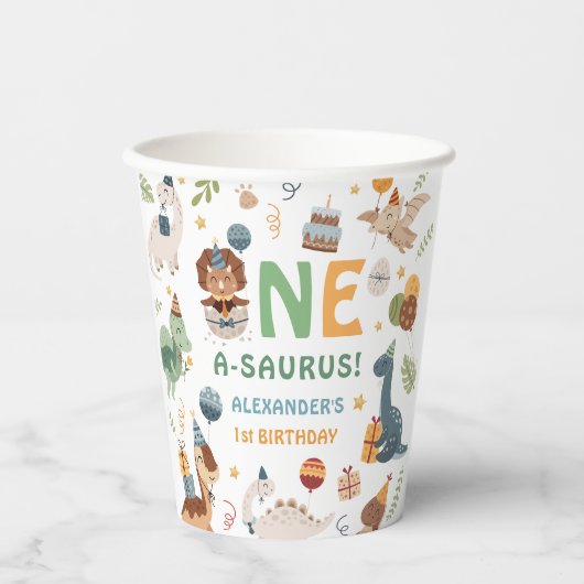 Dinosaur Boy 1st Birthday One A-Saurus Dino 紙コップ (正面)