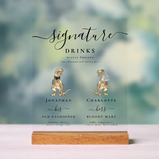 Dinosaur Bride and Groom Signature Drinks Wedding アクリルサイン (ニュートラル)