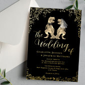 Dinosaur Bride and Groom Wedding Black and Gold 箔招待状