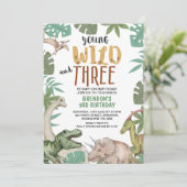 Dinosaur Brown Green Young Wild Three 3rd Birthday 招待状 (スタンド正面)