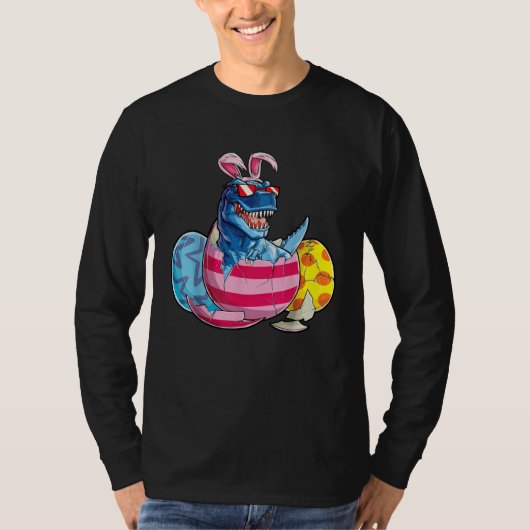Dinosaur Bunny Ears Sunglasses Rabbit Eggs Easter  Tシャツ (正面)