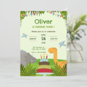  Dinosaur Cake Birthday Party 招待状 (スタンド正面)