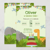  Dinosaur Cake Birthday Party 招待状 (正面/裏面)