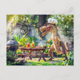 Dinosaur Chef at a Garden BBQ シーズンポストカード