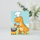 Dinosaur Chef Cooking Funny ポストカード (スタンド正面)