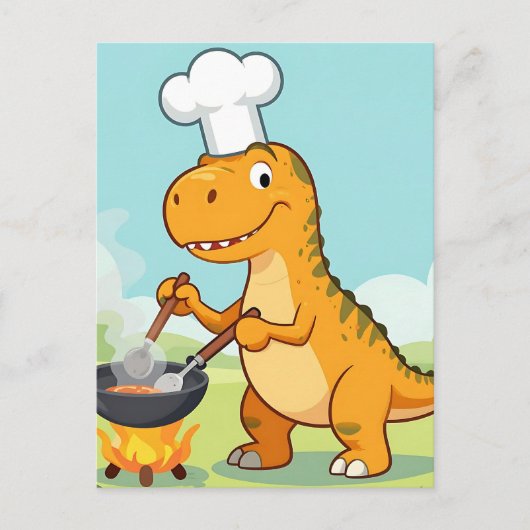 Dinosaur Chef Cooking Funny ポストカード (正面)