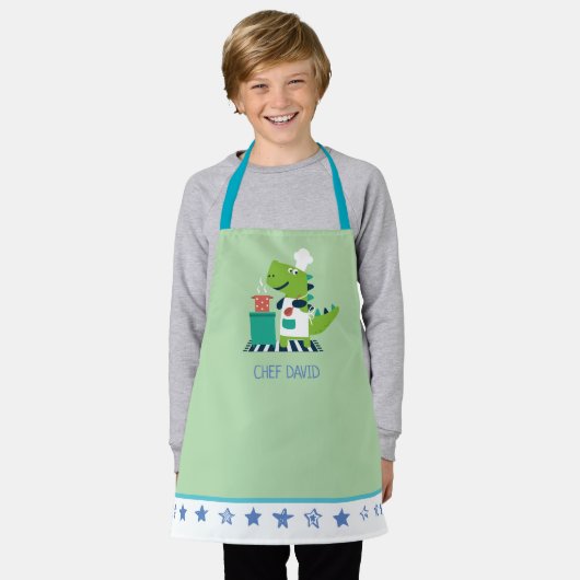 Dinosaur Chef Kids Apron エプロン (着用した状態)