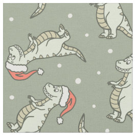 Dinosaur Christmas Boy Santa Claus Dino T-Rex Sage ファブリック