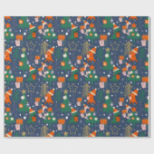 Dinosaur Christmas Party Blue ラッピングペーパー (フラット)