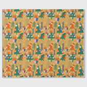 Dinosaur Christmas Party Yellow ラッピングペーパー (フラット)