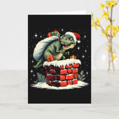 Dinosaur Christmas Santa Xmas  カード (黄色い花)