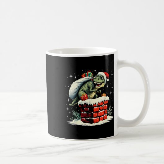 Dinosaur Christmas Santa Xmas  コーヒーマグカップ (右)