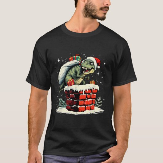 Dinosaur Christmas Santa Xmas  Tシャツ (正面)