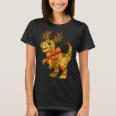 Dinosaur Christmas Season Patchwork T-rex Squad Fa Tシャツ (正面)