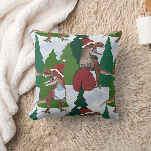 Dinosaur Christmas T-Rex Santa クッション (ブランケット)