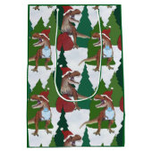 Dinosaur Christmas T-Rex Santa ミディアムペーパーバッグ (裏面)