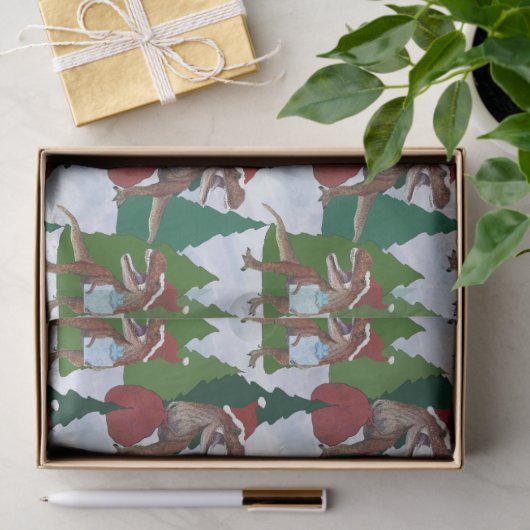 Dinosaur Christmas T-Rex Santa 薄葉紙 (ギフト)