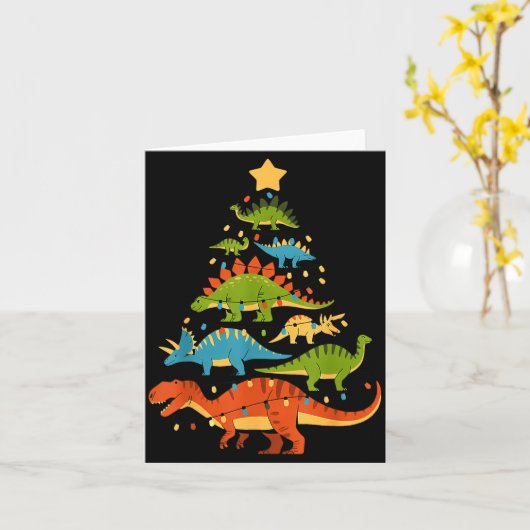 Dinosaur Christmas Tree Dino Trex Dinosaur Lover C カード (黄色い花)