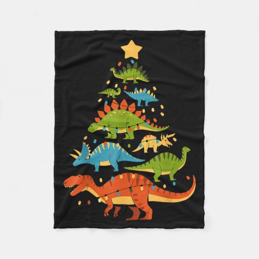 Dinosaur Christmas Tree Dino Trex Dinosaur Lover C フリースブランケット (正面)