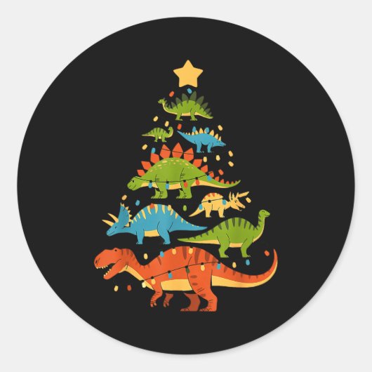 Dinosaur Christmas Tree Dino Trex Dinosaur Lover C ラウンドシール (正面)