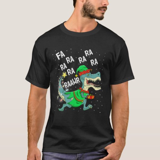Dinosaur Christmas Tree Rex Fa Ra Ra Rawr Trex Elf Tシャツ (正面)