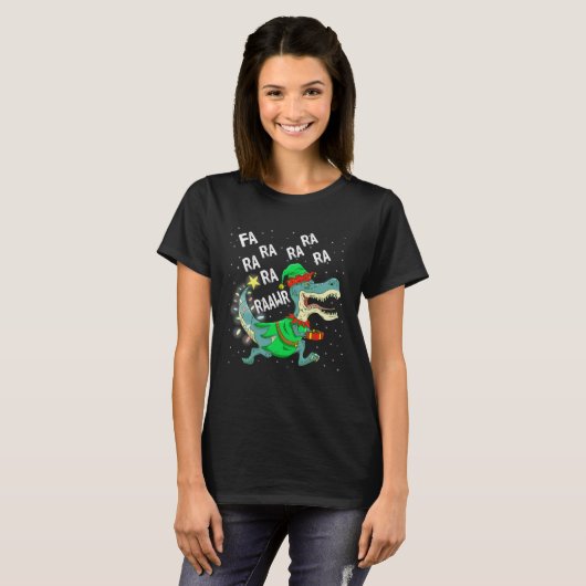Dinosaur Christmas Tree Rex Fa Ra Ra Rawr Trex Elf Tシャツ (正面フル)