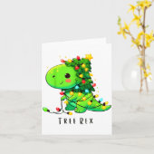 Dinosaur Christmas Tree Rex Pajamas Men Boys Xmas  カード (黄色い花)