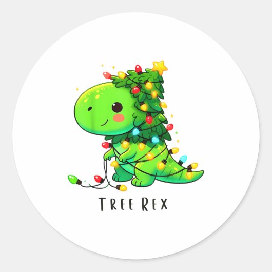 Dinosaur Christmas Tree Rex Pajamas Men Boys Xmas  ラウンドシール (正面)