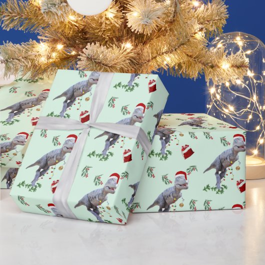 Dinosaur Christmas Wrapping Paper Roll ラッピングペーパー (クリスマス)