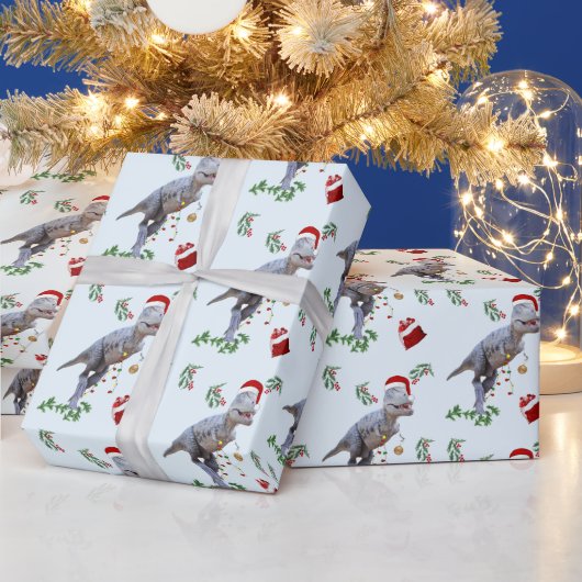 Dinosaur Christmas Wrapping Paper Roll ラッピングペーパー (クリスマス)