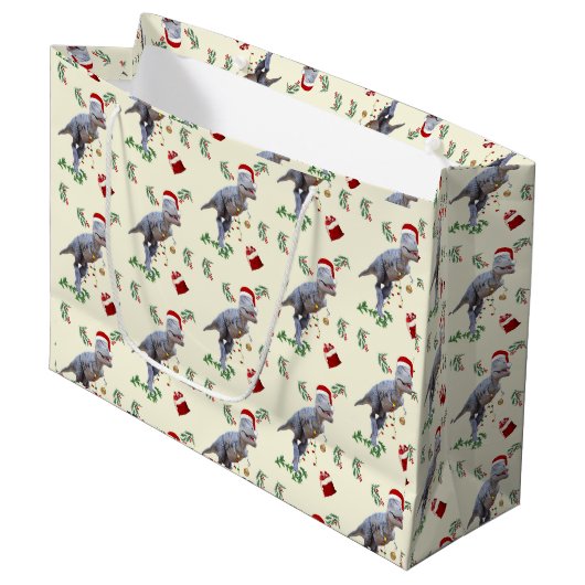 Dinosaur Christmas Wrapping Paper Roll ラージペーパーバッグ (正面アングル)