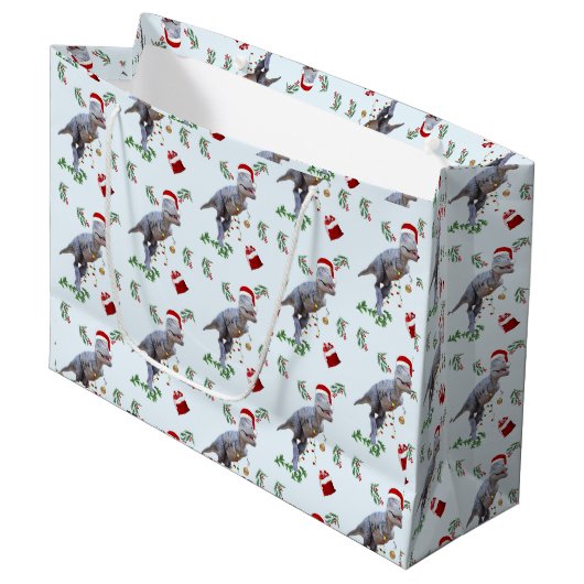 Dinosaur Christmas Wrapping Paper Roll ラージペーパーバッグ (正面アングル)