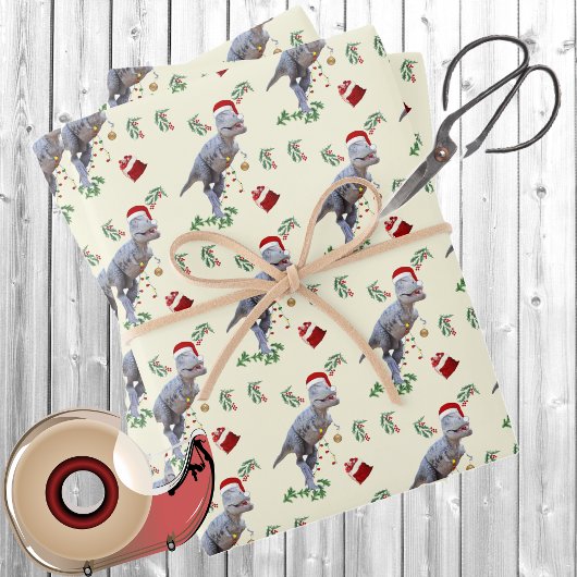 Dinosaur Christmas Wrapping Paper Sheets  ラッピングペーパーシート