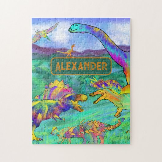dinosaur colorful personalized ジグソーパズル (縦)