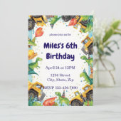 Dinosaur Construction Truck Birthday Invitatio 招待状 (スタンド正面)