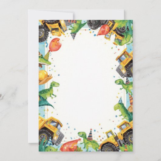 Dinosaur Construction Truck Birthday Invitatio 招待状 (裏面)