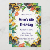 Dinosaur Construction Truck Birthday Invitatio 招待状 (正面/裏面)