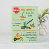 Dinosaur Construction Vehicle 4th Birthday Party 招待状 (スタンド正面)