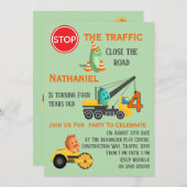 Dinosaur Construction Vehicle 4th Birthday Party 招待状 (正面/裏面)