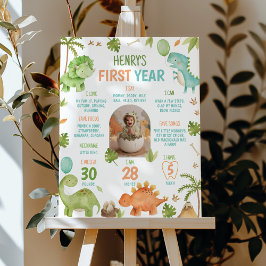 Dinosaur Cute Boy 1st Birthday Milestone Photo ポスター