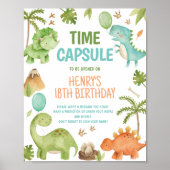 Dinosaur Cute Boy Birthday Party Time Capsule Sign ポスター (正面)