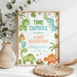 Dinosaur Cute Boy Birthday Party Time Capsule Sign ポスター