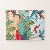 Dinosaur cute pre historic jungle kids ジグソーパズル (横)