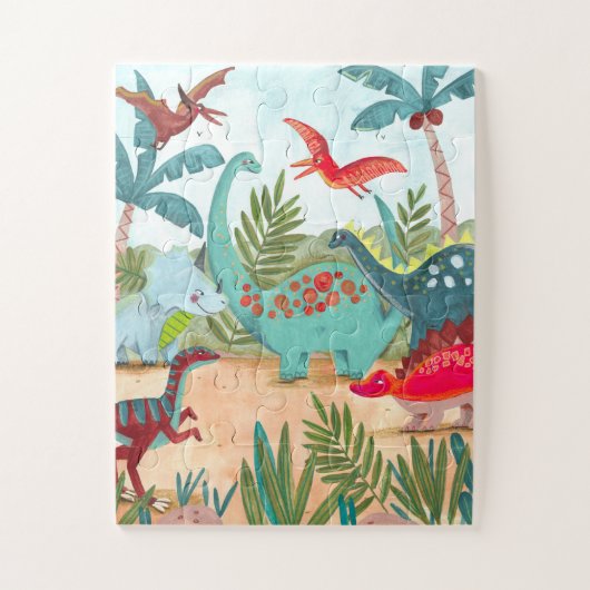 Dinosaur cute pre historic jungle kids ジグソーパズル (縦)