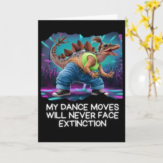 Dinosaur Dance Funny Dancing Dino  カード (黄色い花)