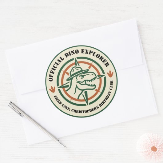 Dinosaur Dino Explorer Birthday ラウンドシール (封筒)