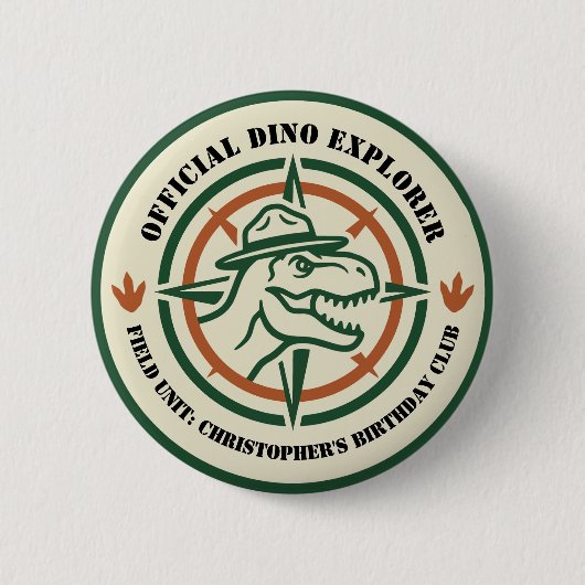 Dinosaur Dino Explorer Birthday 缶バッジ (正面)