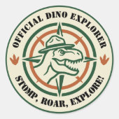 Dinosaur Dino Explorer Stomp Roar Birthday ラウンドシール (正面)